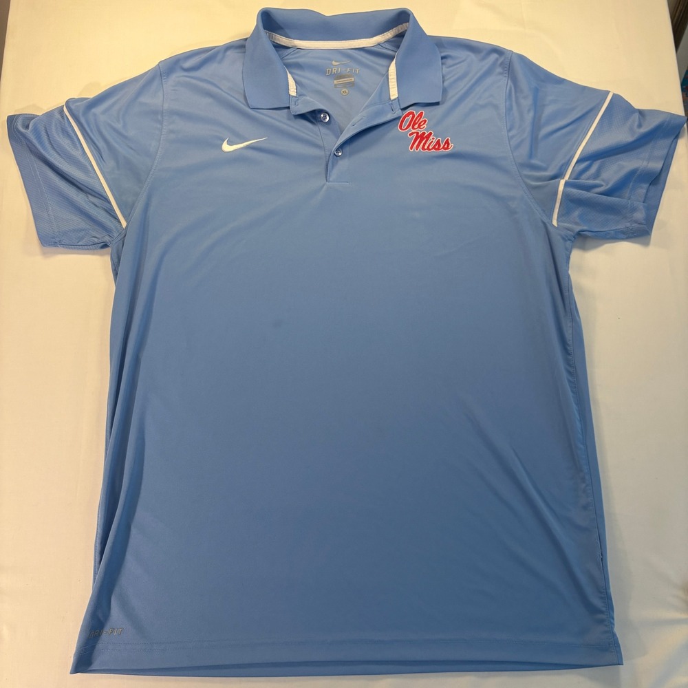 Nike Ole Miss Rebels Dri-FIT Polo Shirt Mens XL Light Blue Short Sleeve NCAA